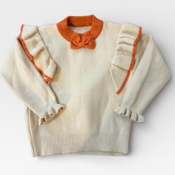 unlisted Other - Girls Cream Ruffle Sweater Bow Collar Vintage Style Knit Top